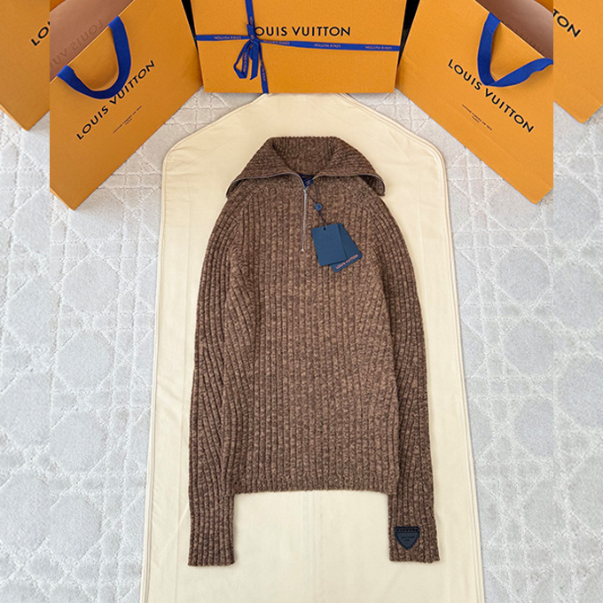 lv louis vuitton half zip large wide collar thick rib knit sweater